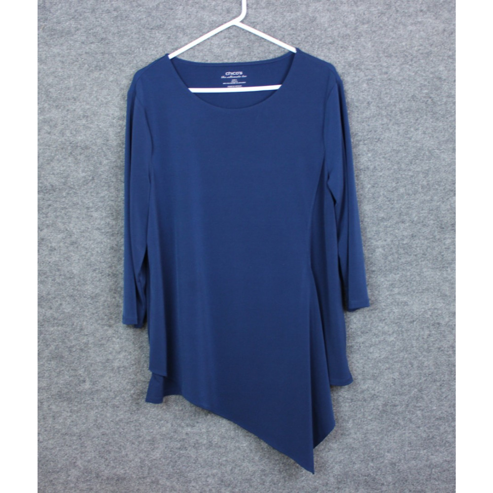 Chico's The Ultimate Tee Women's 2 (L) TALL Blue Off Set Symmetry